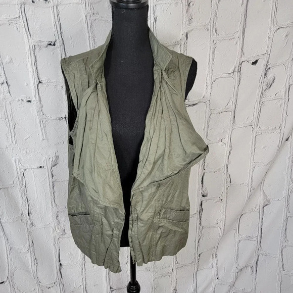 Chico's Cascade Valerie Crinkled Casual Open Front Vest Olive Green Size 3 - Picture 1 of 5